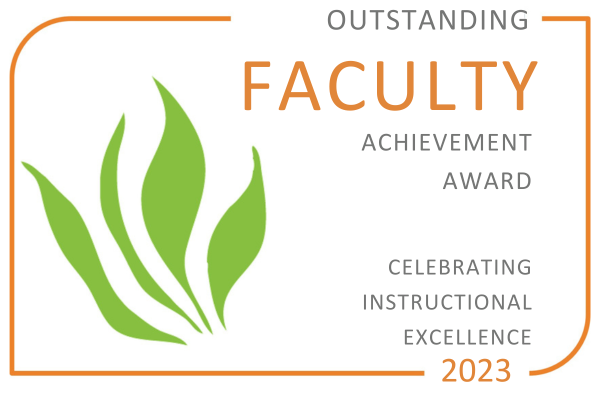 A card for our Distinguished Faculty award for 2023.