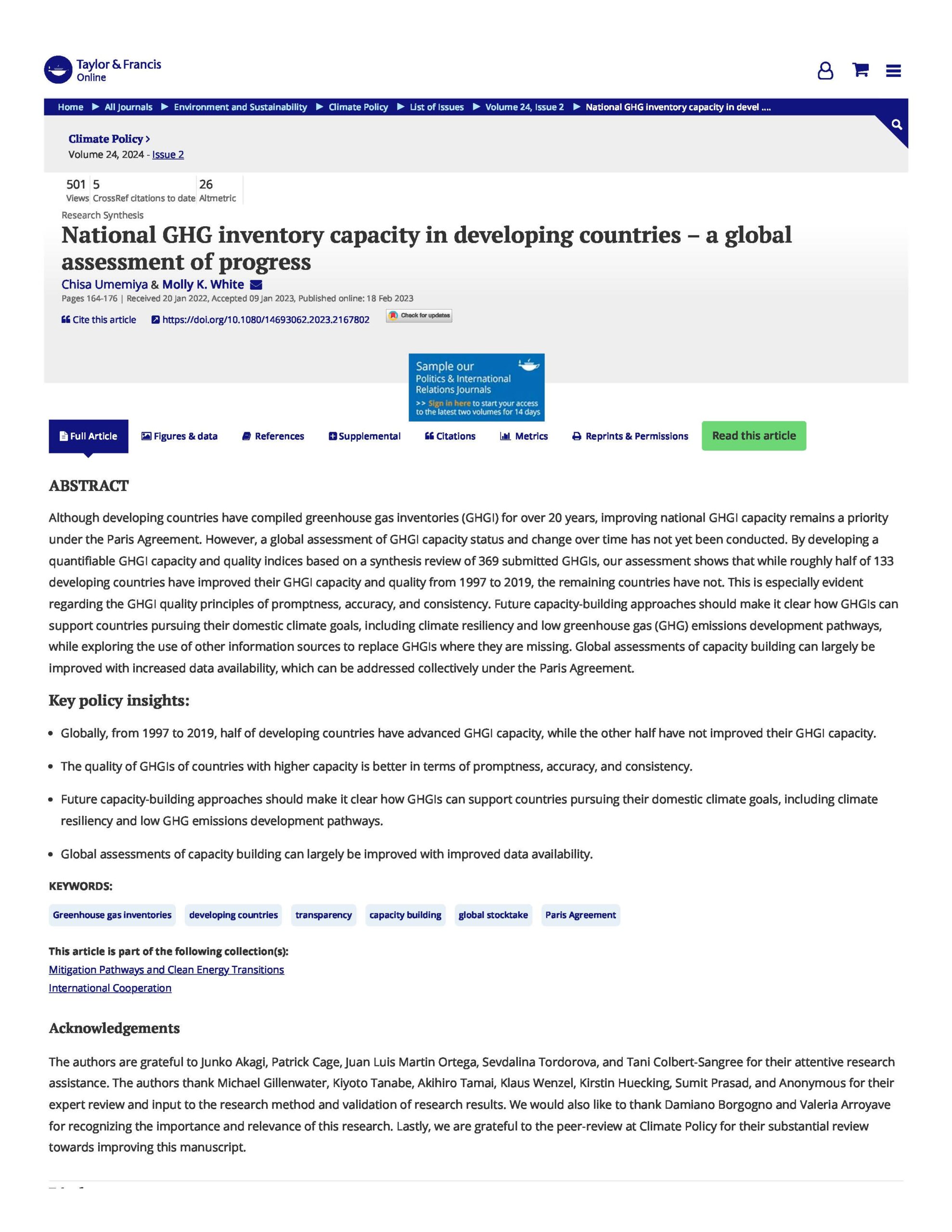 Journal Climate Policy Volume 24, 2024 - Issue 2