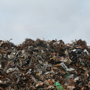Landfill in foreground with overcast sky in background