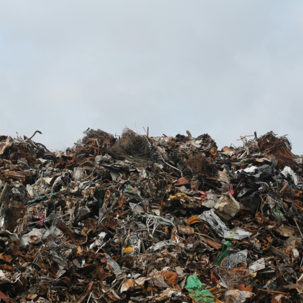 Landfill in foreground with overcast sky in background