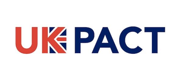 The UK PACT logo reads in all caps with the "UK" in red, the "PACT" in blue, and a union jack flag behind the "K."